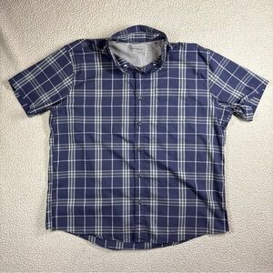 Eddie Bauer Classic Men Size XL Blue/Cream Plaid Short Sleeve Button Down Shirt